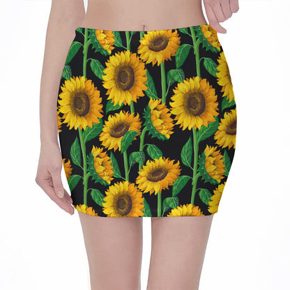 Sunflower Pattern Print Pencil Mini Skirt