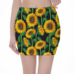 Sunflower Pattern Print Pencil Mini Skirt