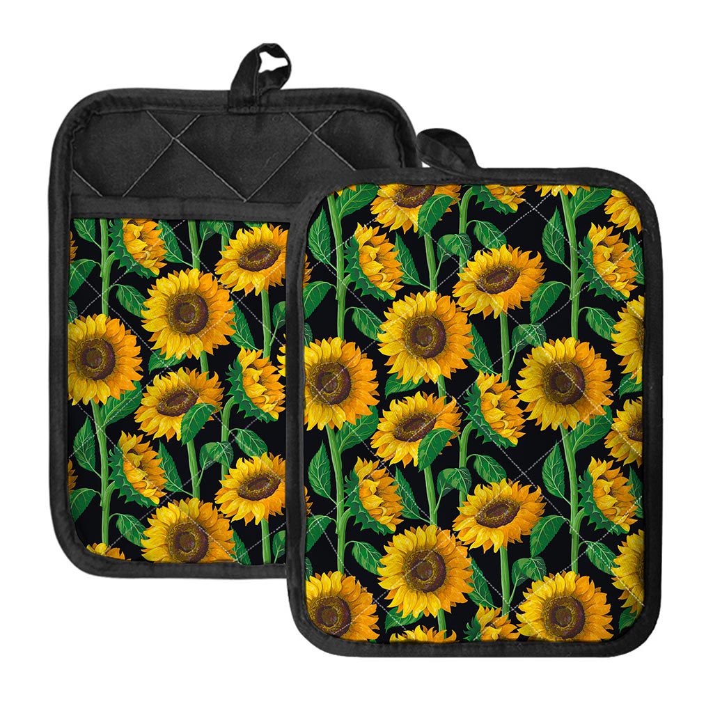 Sunflower Pattern Print Pot Holders With Pocket
