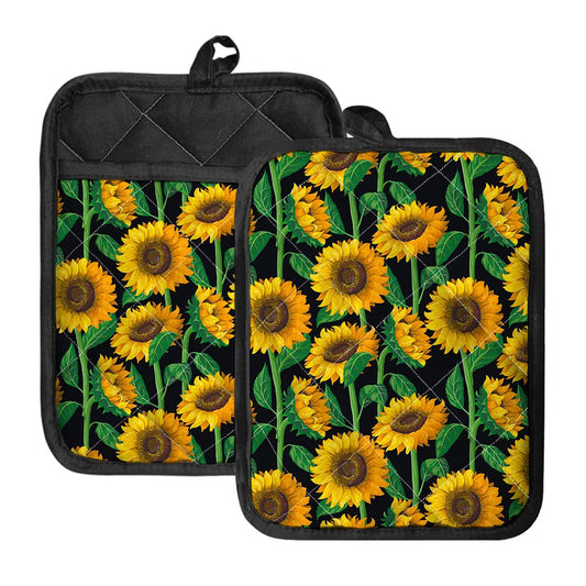 Sunflower Pattern Print Pot Holders With Pocket