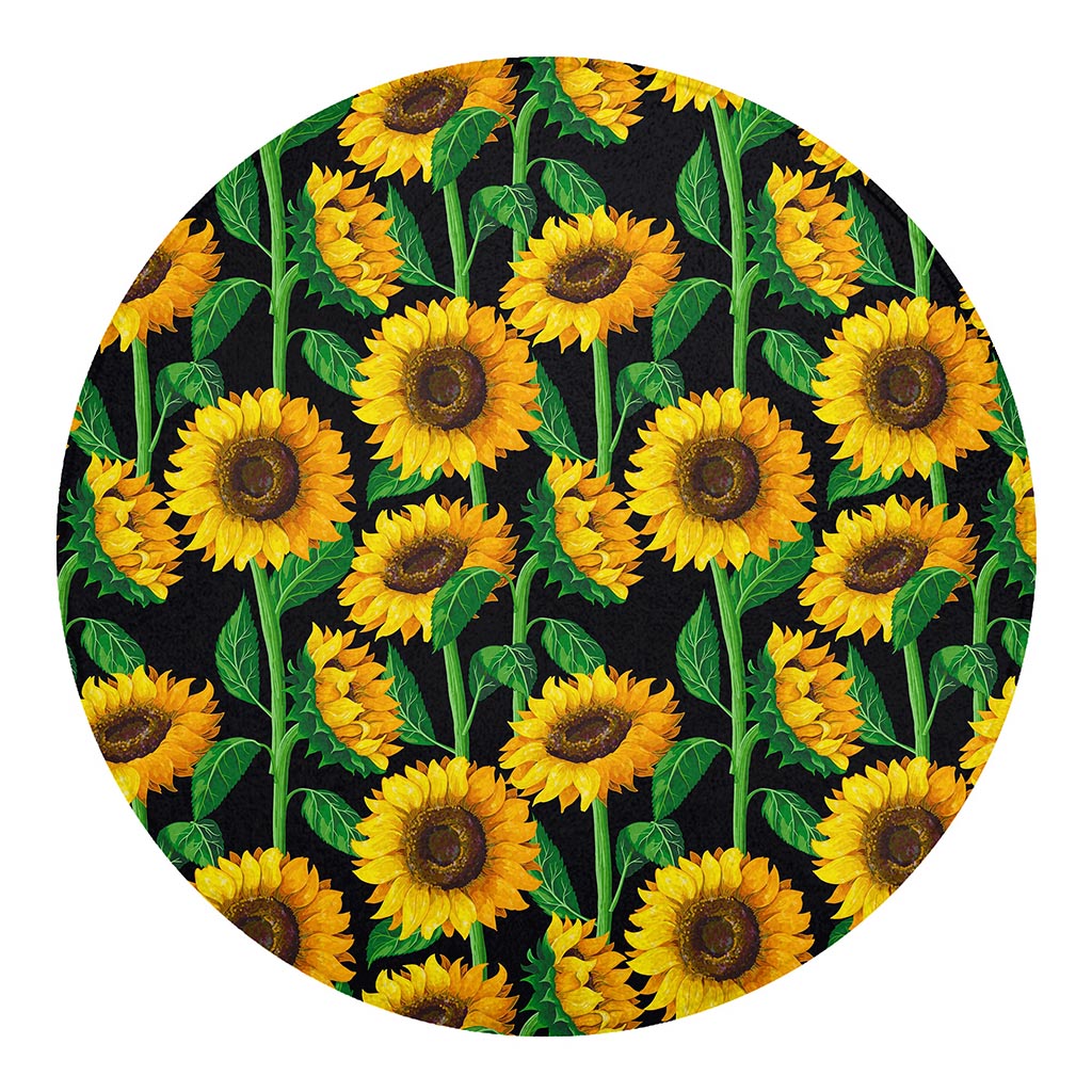 Sunflower Pattern Print Round Blanket