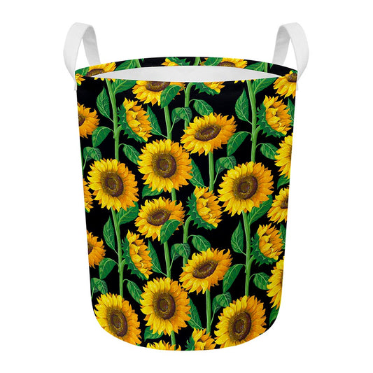 Sunflower Pattern Print Round Laundry Basket