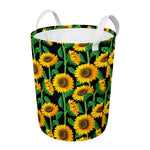 Sunflower Pattern Print Round Laundry Basket