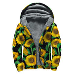 Sunflower Pattern Print Sherpa Lined Zip Up Hoodie