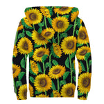 Sunflower Pattern Print Sherpa Lined Zip Up Hoodie