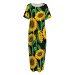 Sunflower Pattern Print Short Sleeve Long Nightdress