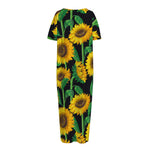 Sunflower Pattern Print Short Sleeve Long Nightdress