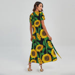 Sunflower Pattern Print Short Sleeve Maxi Dress