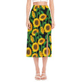 Sunflower Pattern Print Side Slit Midi Skirt