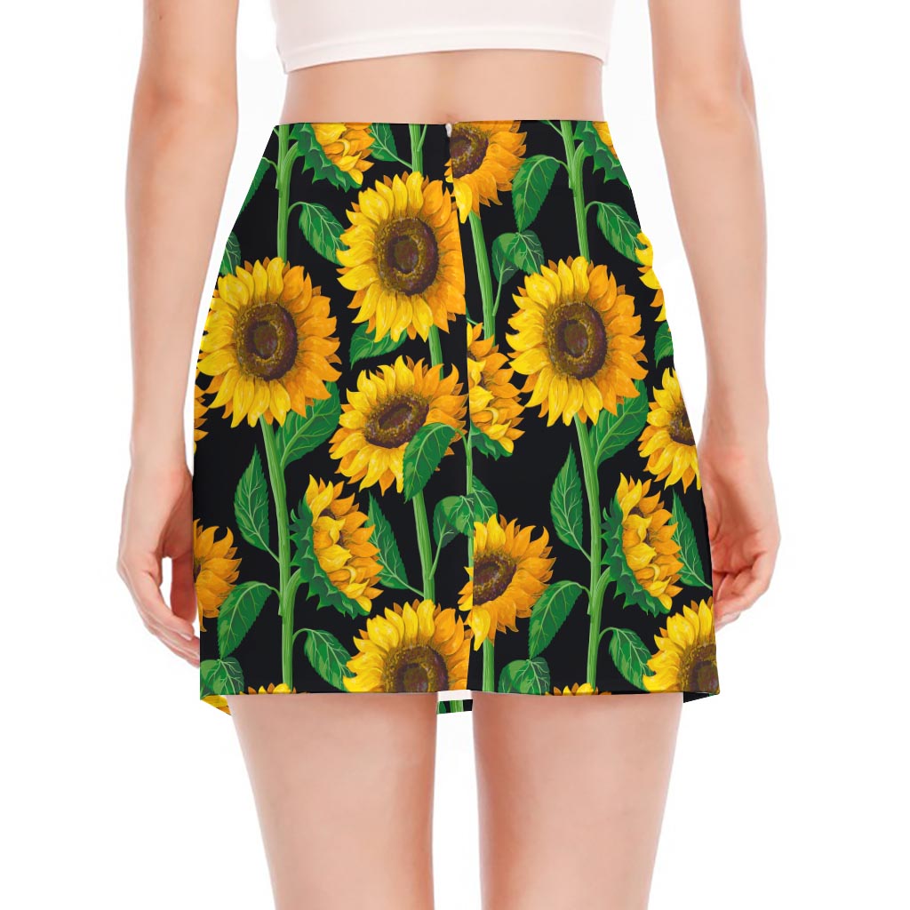 Sunflower Pattern Print Side Slit Mini Skirt