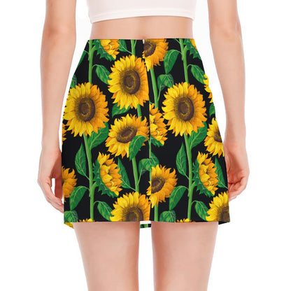 Sunflower Pattern Print Side Slit Mini Skirt