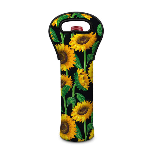Sunflower Pattern Print Single Neoprene Wine Tote
