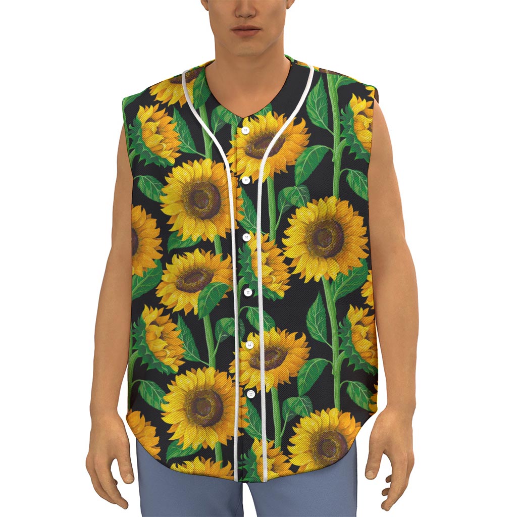 Sunflower Pattern Print Sleeveless Baseball Jersey