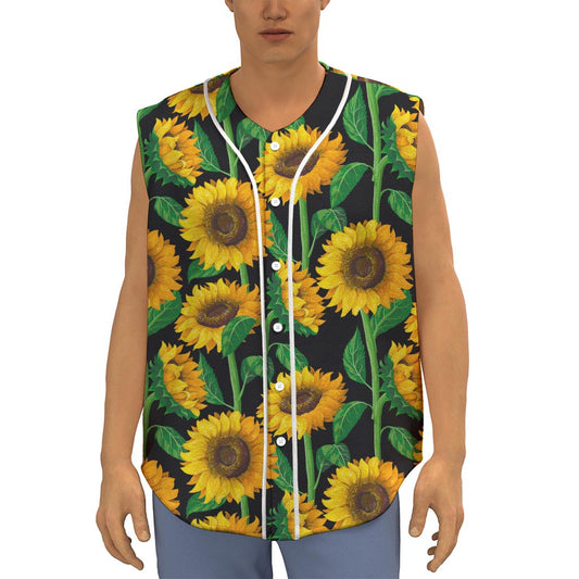 Sunflower Pattern Print Sleeveless Baseball Jersey