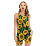 Sunflower Pattern Print Sleeveless One Piece Swimsuit