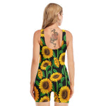 Sunflower Pattern Print Sleeveless One Piece Swimsuit