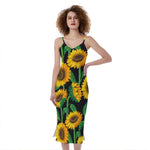 Sunflower Pattern Print Slim Fit Midi Cami Dress