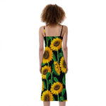 Sunflower Pattern Print Slim Fit Midi Cami Dress