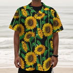 Sunflower Pattern Print Textured Short Sleeve Shirt
