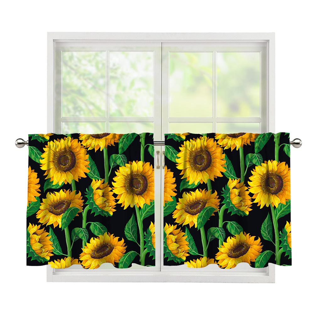 Sunflower Pattern Print Tier Curtains