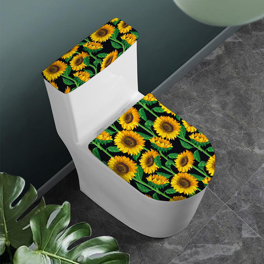 Sunflower Pattern Print Toilet Lid And Tank Cover Set