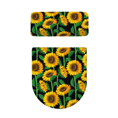 Sunflower Pattern Print Toilet Lid And Tank Cover Set