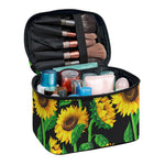 Sunflower Pattern Print Travel Makeup Bag