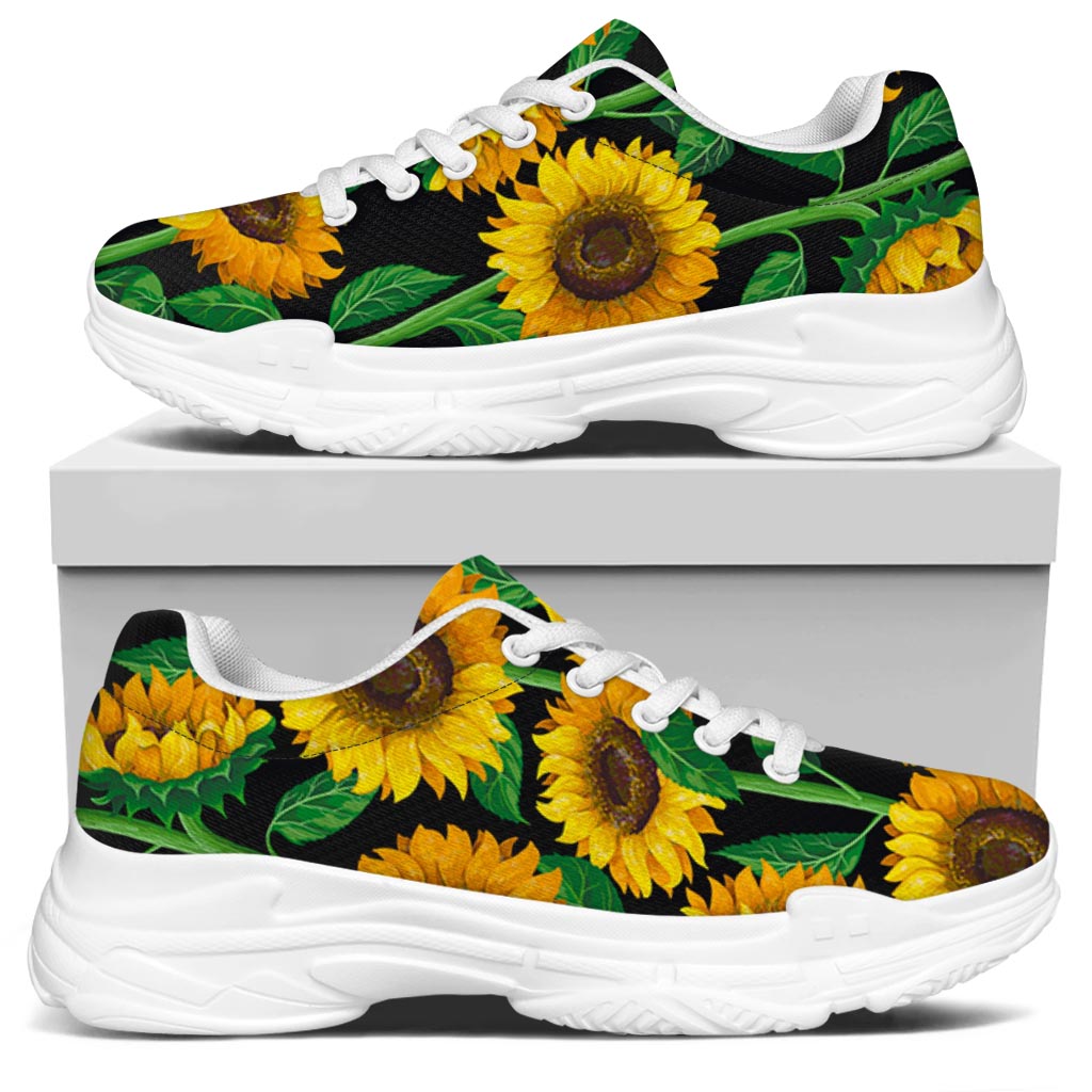 Sunflower Pattern Print White Chunky Shoes