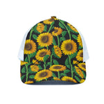Sunflower Pattern Print White Mesh Trucker Cap