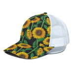 Sunflower Pattern Print White Mesh Trucker Cap