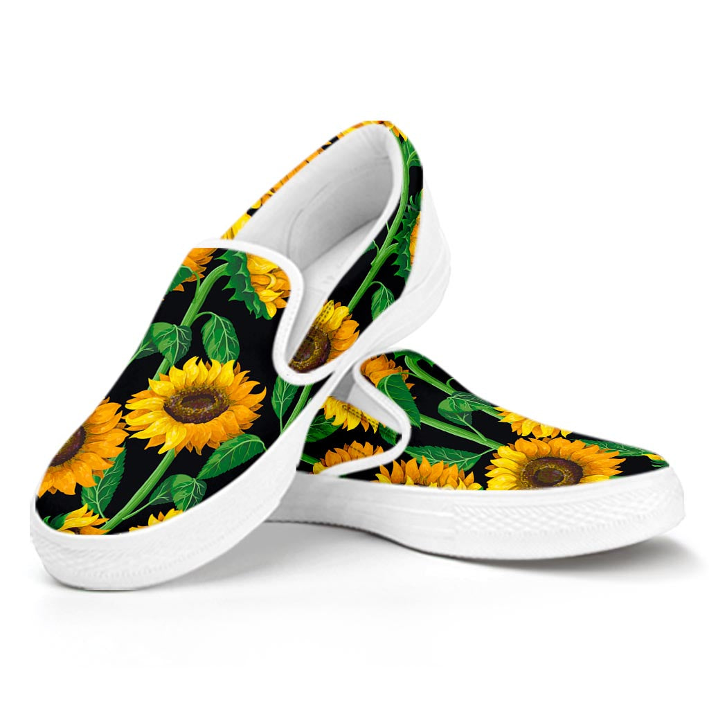 Sunflower Pattern Print White Slip On Sneakers