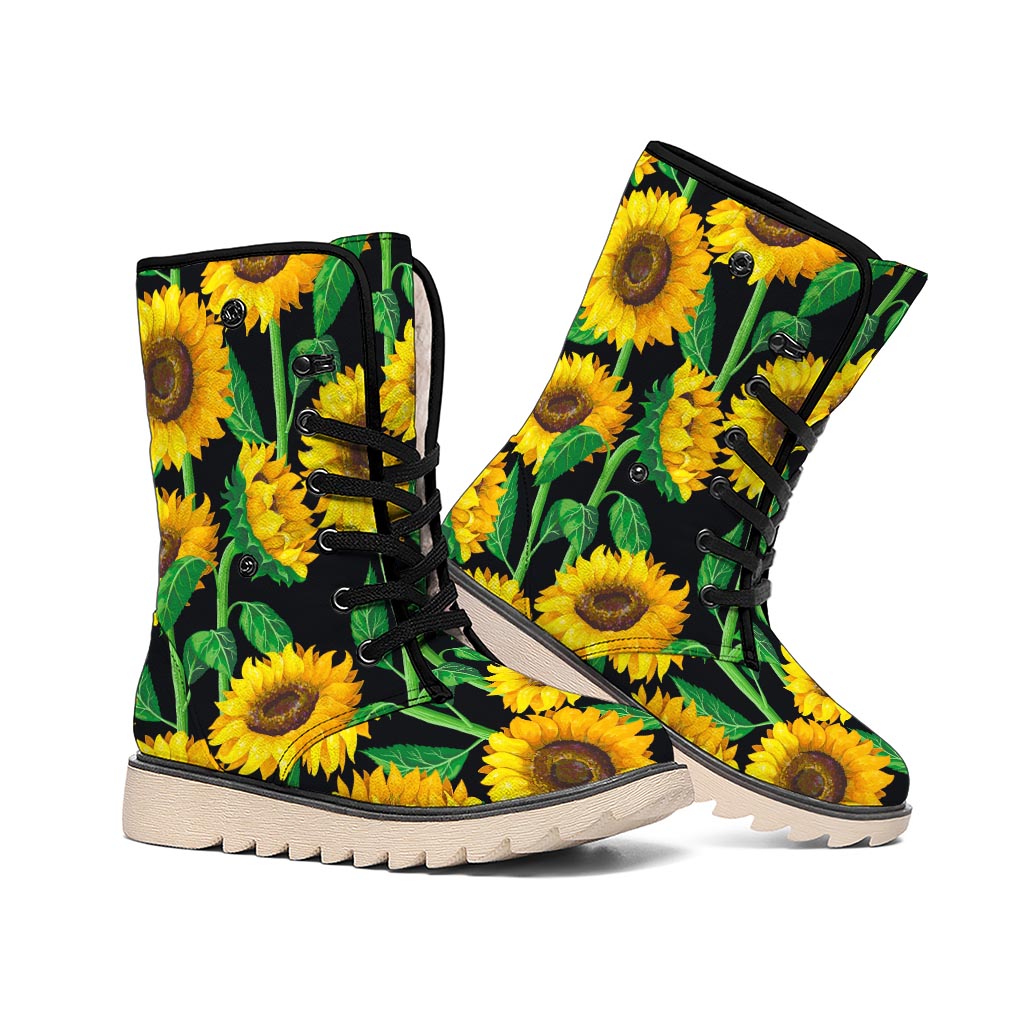 Sunflower Pattern Print Winter Boots