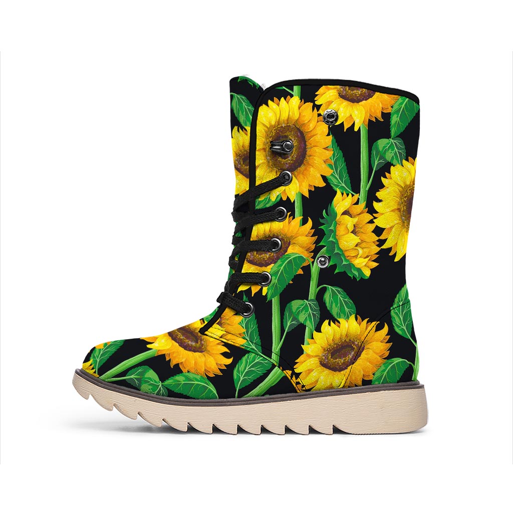 Sunflower Pattern Print Winter Boots