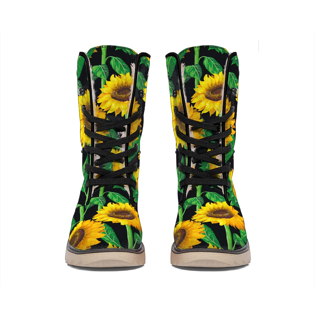 Sunflower Pattern Print Winter Boots