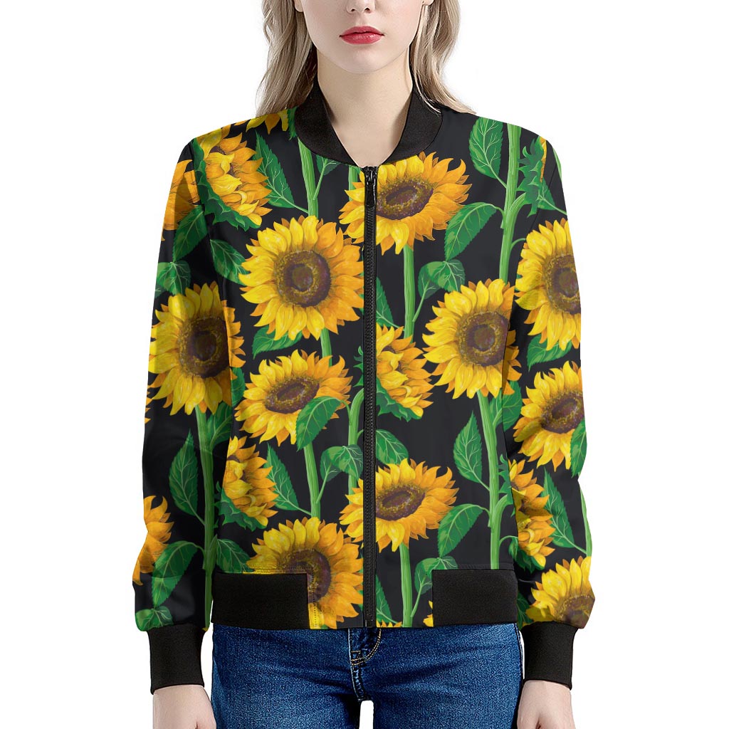 Sunflower Pattern Print Women's Bomber Jacket