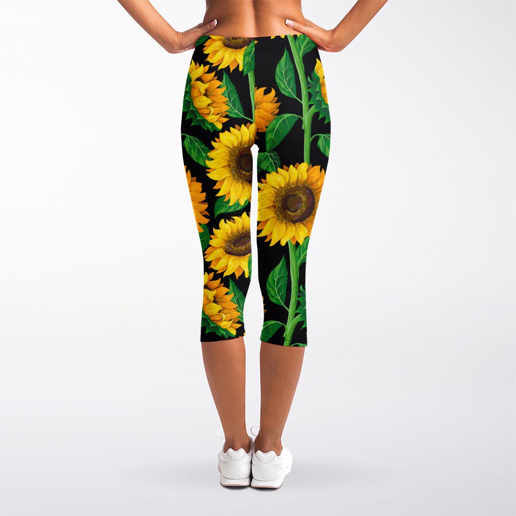 Sunflower Pattern Print Women's Capri Leggings