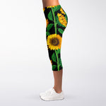 Sunflower Pattern Print Women's Capri Leggings