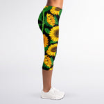 Sunflower Pattern Print Women's Capri Leggings