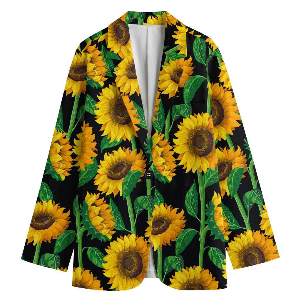 Sunflower Pattern Print Women's Cotton Blazer
