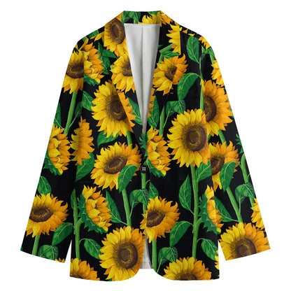 Sunflower Pattern Print Women's Cotton Blazer