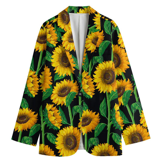 Sunflower Pattern Print Women's Cotton Blazer