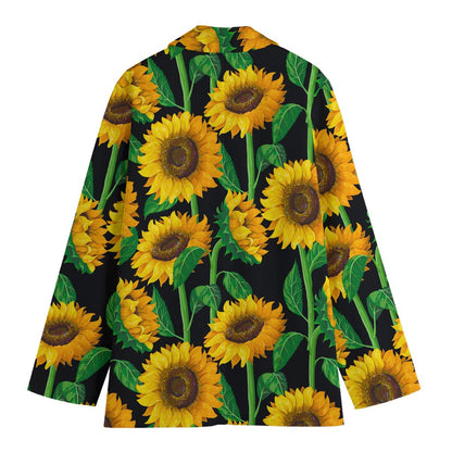 Sunflower Pattern Print Women's Cotton Blazer