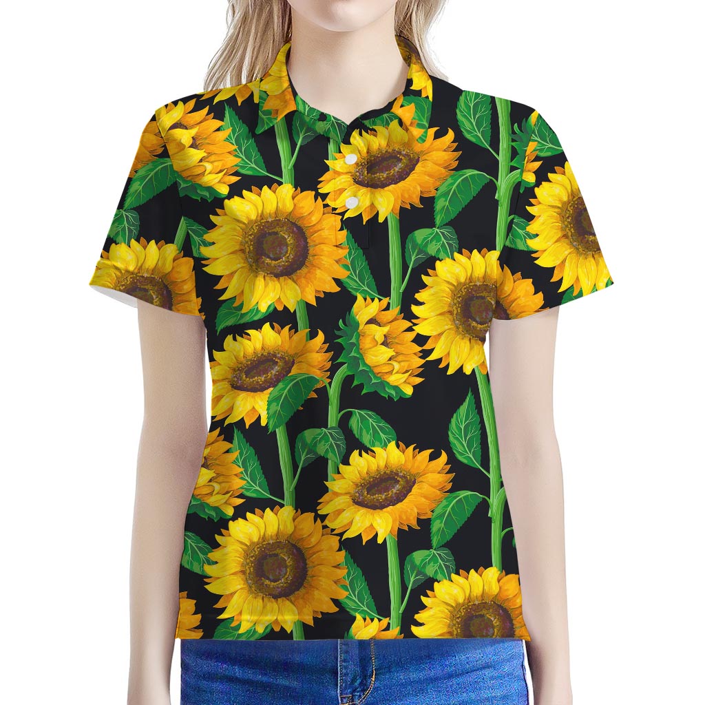 Sunflower Pattern Print Women's Polo Shirt
