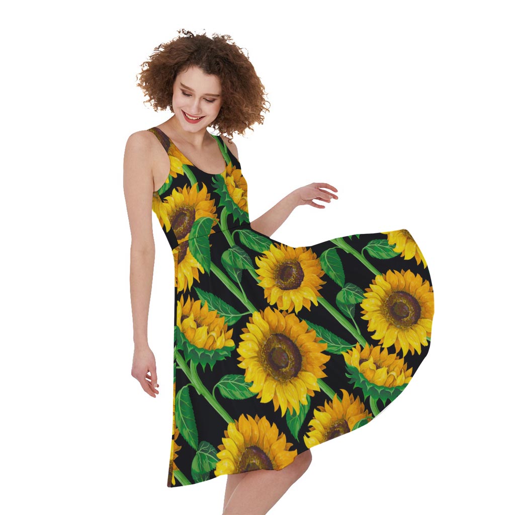 Sunflower Pattern Print Women's Sleeveless Dress