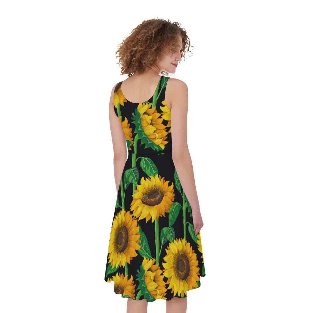 Sunflower Pattern Print Women's Sleeveless Dress