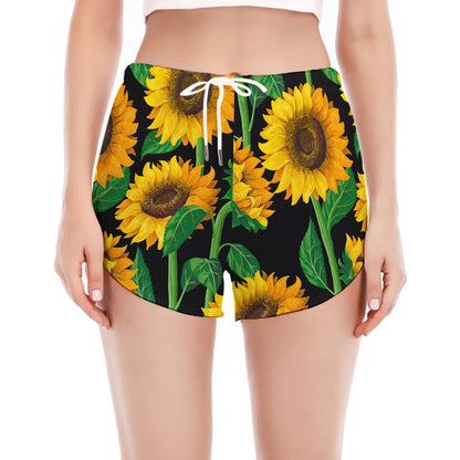 Sunflower Pattern Print Women's Split Running Shorts
