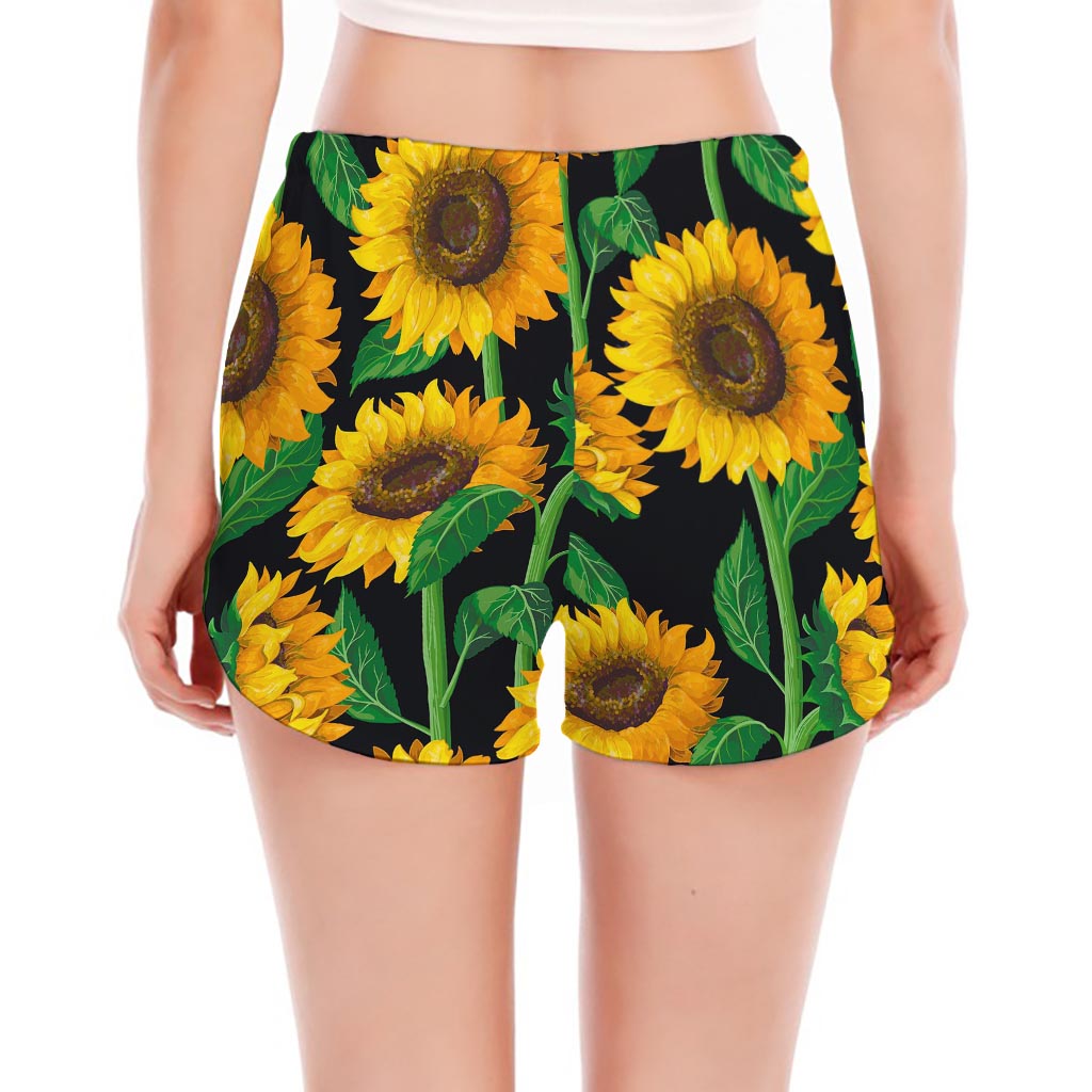 Sunflower Pattern Print Women's Split Running Shorts