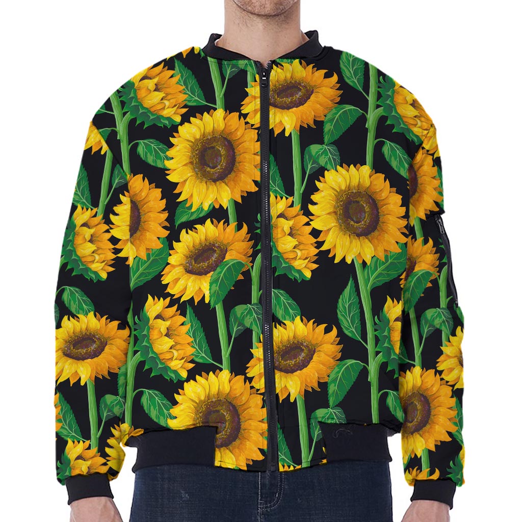 Sunflower Pattern Print Zip Sleeve Bomber Jacket