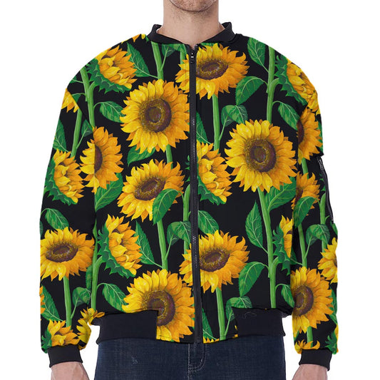 Sunflower Pattern Print Zip Sleeve Bomber Jacket