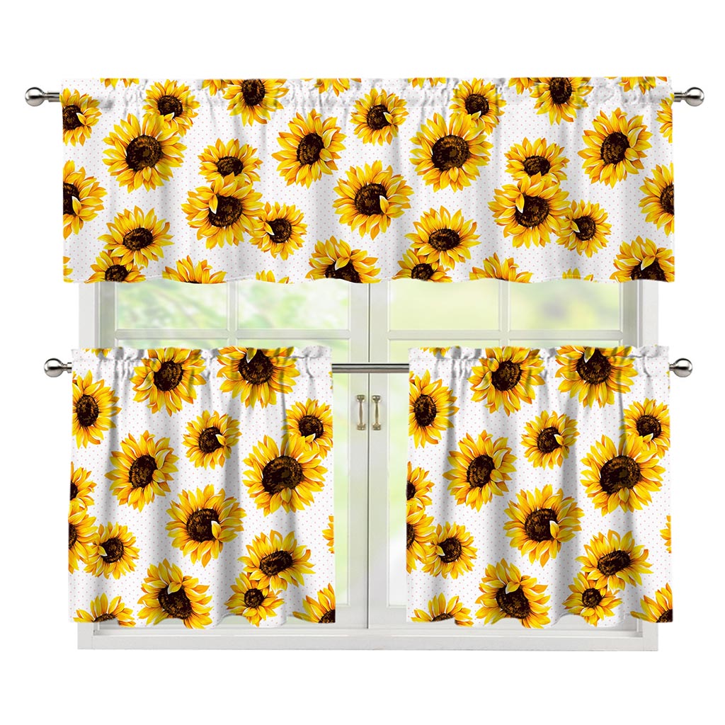 Sunflower Polka Dot Pattern Print 3 Piece Kitchen Curtains